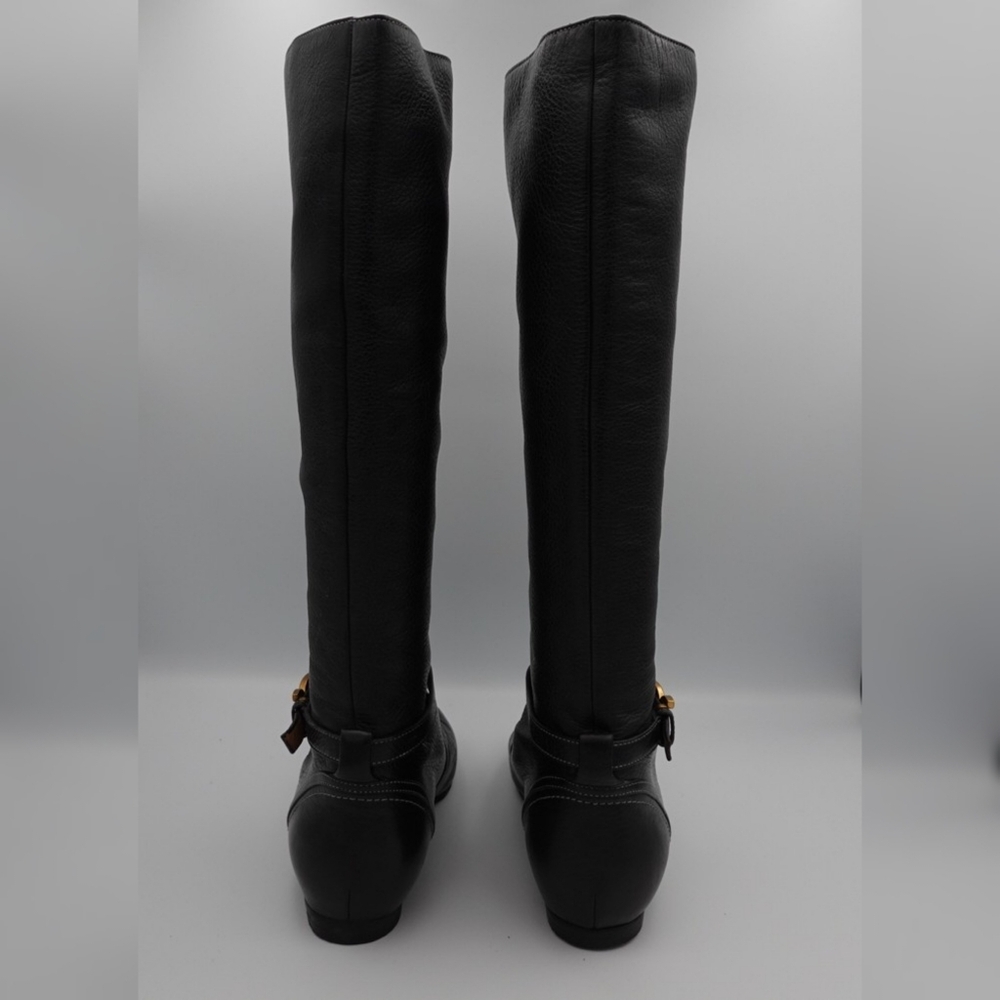 CHLOÉ Black Leather Tall Boots with Flat Heel, size 38 - Picture 4 of 7